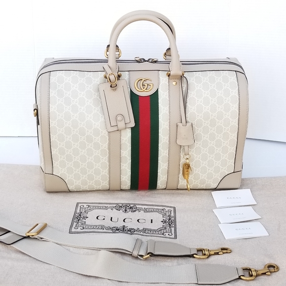 Amazing Gucci GG Supreme  Rare Monogram Web Small Savoy Duffle Weekender bag - Picture 6 of 16